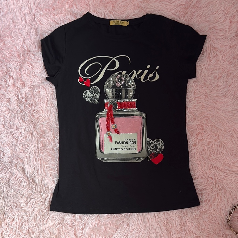Vinizbena Italy Black Paris Graphic T-Shirt